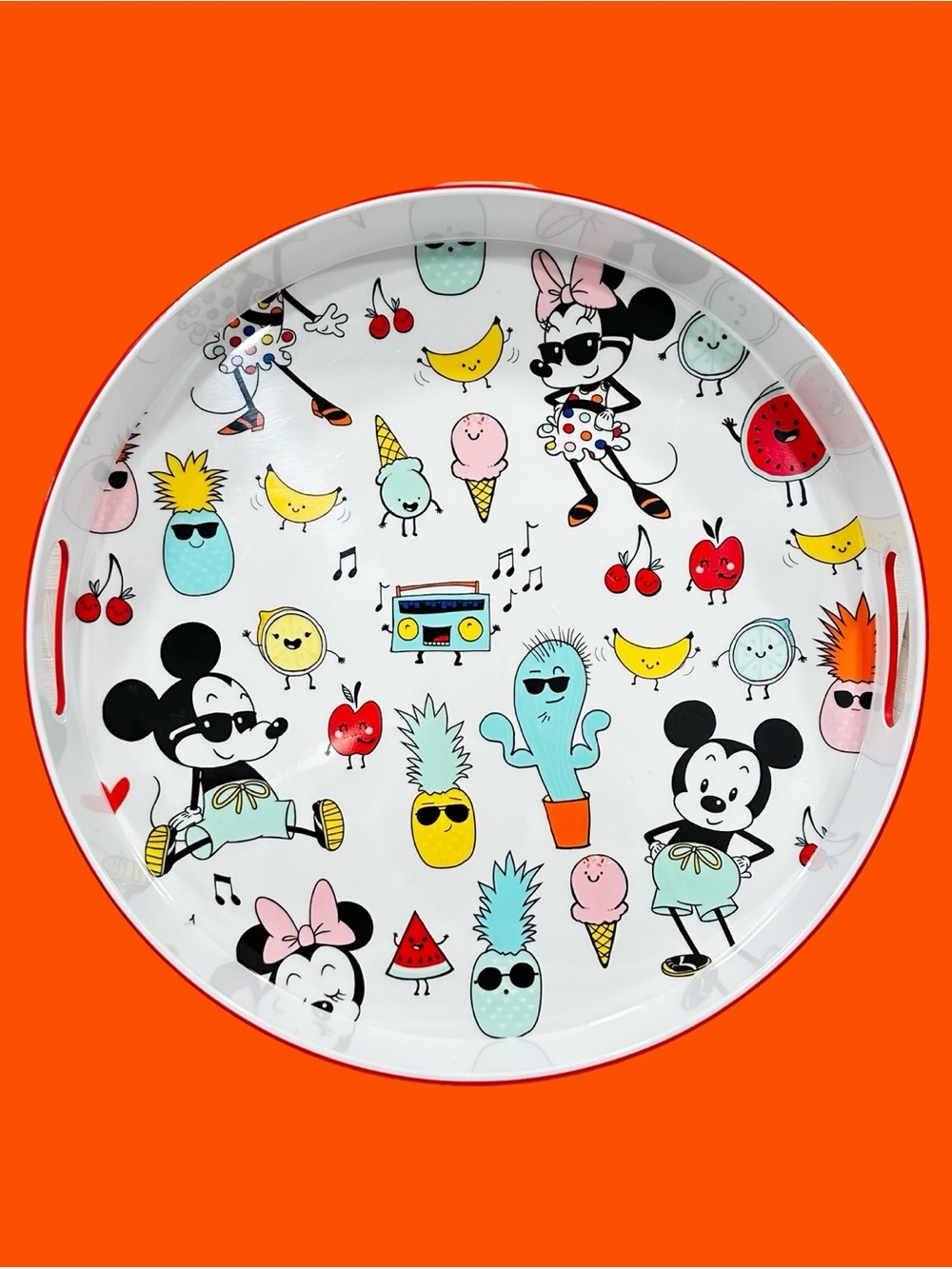 Disney Mickey & Minnie Summer Serving Tray 15” Round Melamine NWT